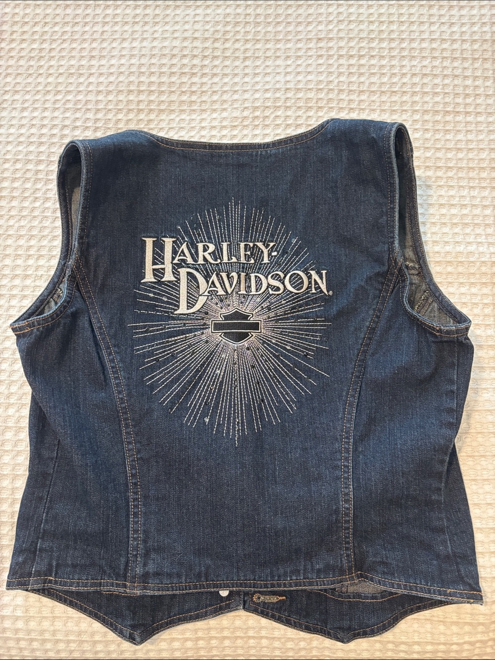 Harley-Davidson Navy Blue Denim Vest with White Logo